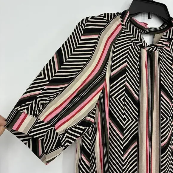 Anthropologie Geometric Pattern Striped Midi Dress with High Neck -NWT - Picture 4 of 14